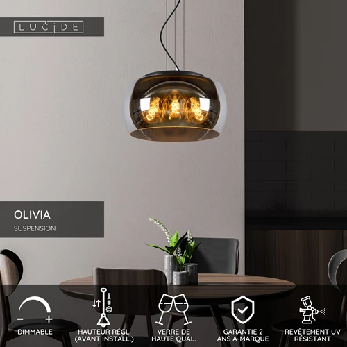 Lucide OLIVIA - Suspension - Ø 40 cm - 3xE27 - Fumé - USP